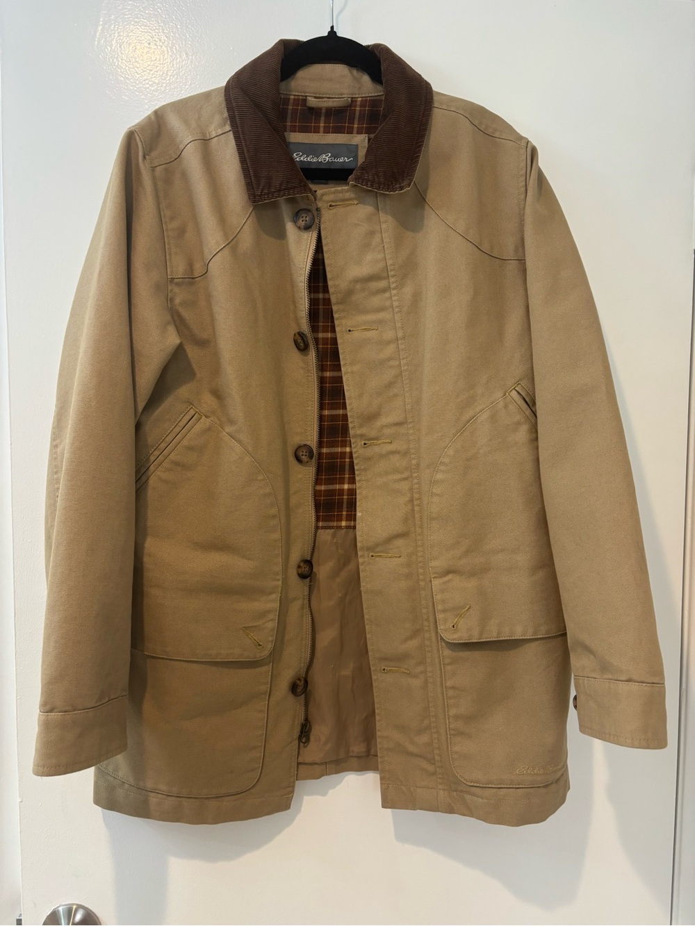 Eddie Bauer Khaki Field Jacket with Brown Corduroy Collar